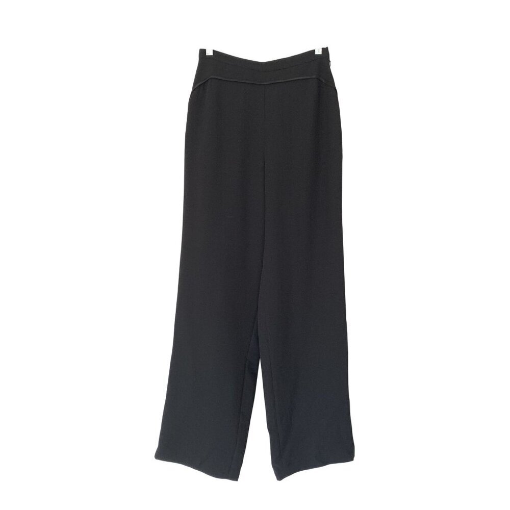 Magaschoni Black Wide-Leg High-Waisted Pants With Satin Trim Size 8